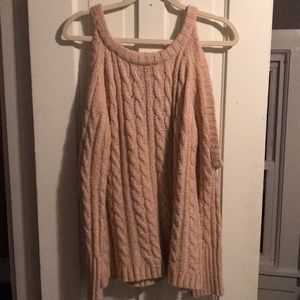 Cold shoulders mauvey pink cable knit